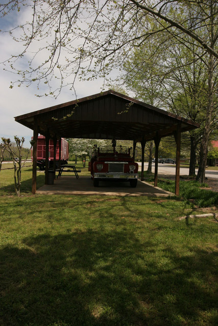 The pavilion houses the older fire truck.